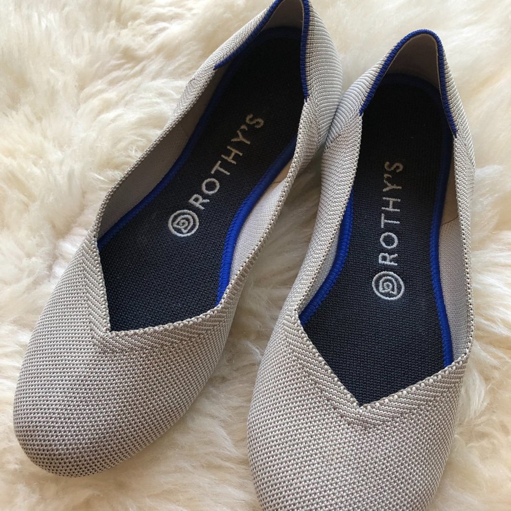 Rothy's Gray/White Rounded-Toe Flats, Size 8.5